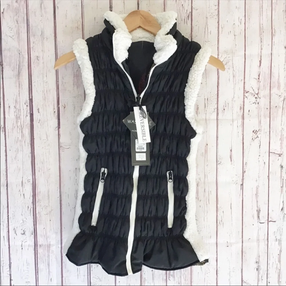 NWT Montana Co Full Zip Black Reversible Sherpa Trimmed Vest Sz M - Picture 1 of 12